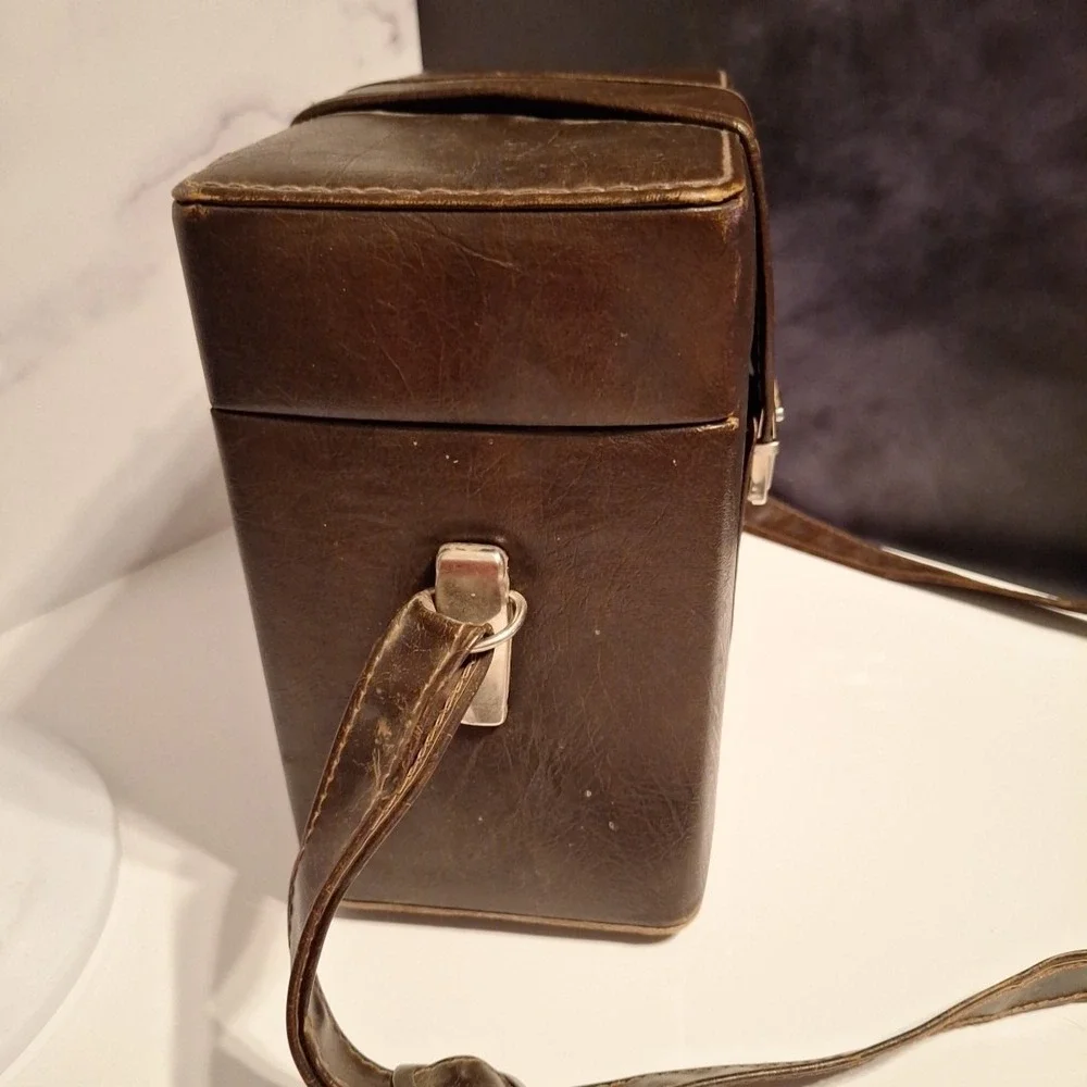 Vintage 70's Camera Case w/ Insert Hard Faux Leather‎ Vinyl Brown Made in Italy